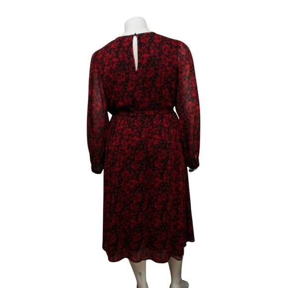 Torrid Midi Chiffon Dress 4X Surplice V-Neck Balloon Sleeve Black Crinkle Flowy - Picture 5 of 8